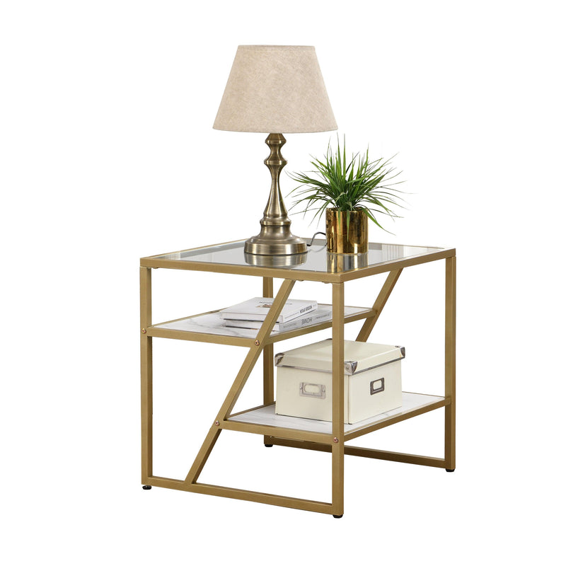 lden Side Table, End Table withStorage Shelf, Tempered Glass Coffee Table with Metal Frame for Living Room&Bed Room,