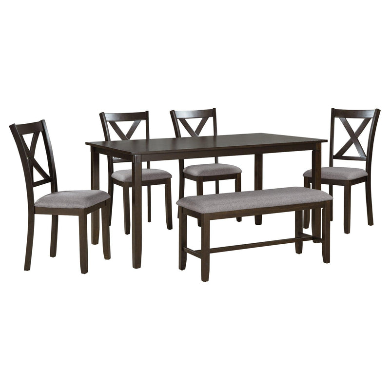 6-Piece Kitchen Dining Table Set Wooden Rectangular Dining Table, 4 Fabric Chairs and Bench Family Furniture (Espresso) - Urban Living Furniture (Los Angeles, CA)