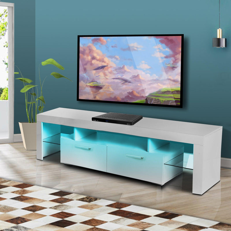 White morden TV Stand with LED Lights,high glossy front TV Cabinet,can be assembled in Lounge Room, Living Room or Bedroom,color:WHITE - Urban Living Furniture (Los Angeles, CA)