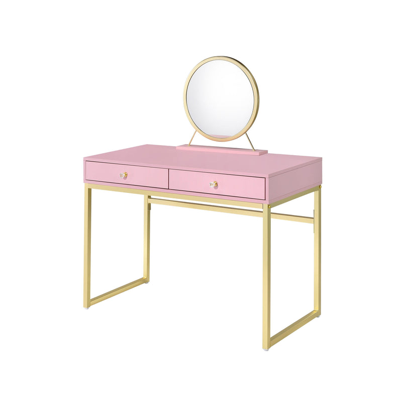 ACME Coleen Vanity Desk w/Mirror & Jewelry Tray in Pink & Gold Finish AC00668 - Urban Living Furniture (Los Angeles, CA)