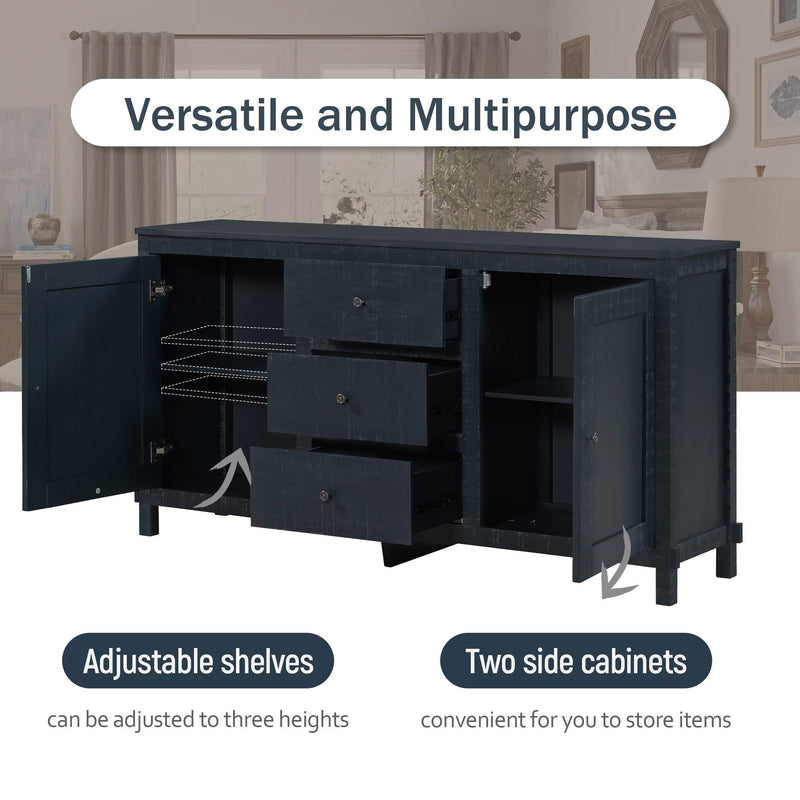 Retro Solid Wood Buffet Cabinet with 2Storage Cabinets, Adjustable Shelves and 3 Drawers for Living Room (Antique Black) - Urban Living Furniture (Los Angeles, CA)