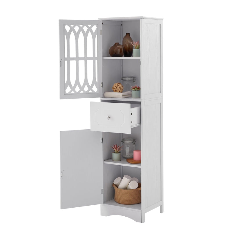 Tall Bathroom Cabinet, FreestandingStorage Cabinet with Drawer and Doors, MDF Board, Acrylic Door, Adjustable Shelf, White - Urban Living Furniture (Los Angeles, CA)