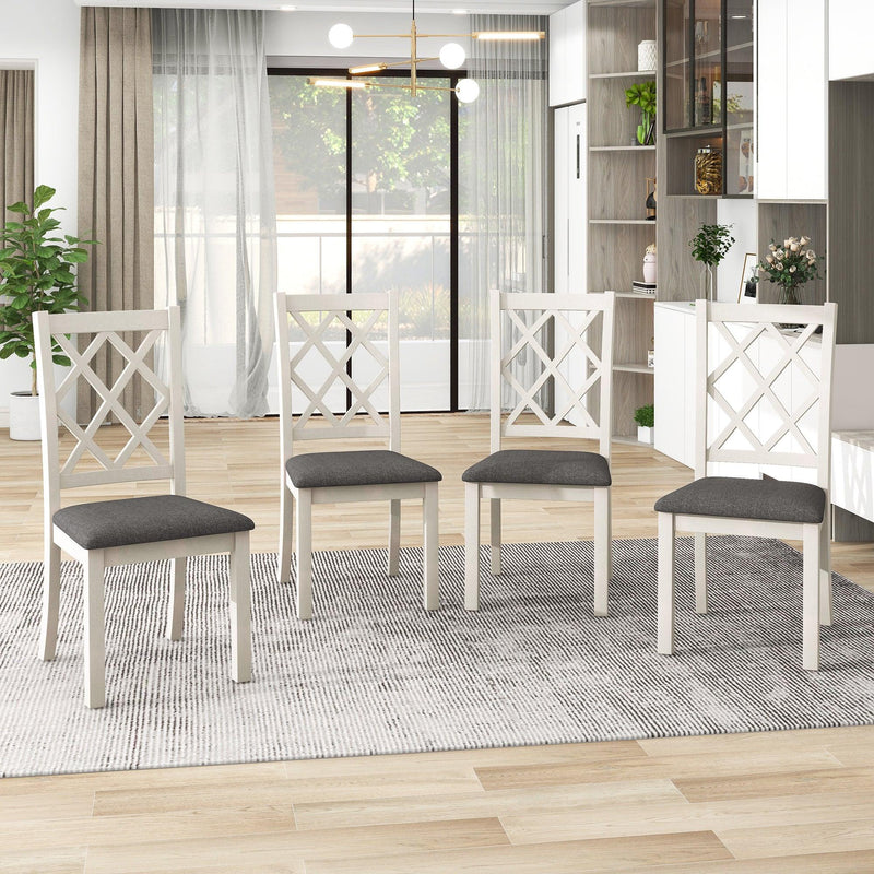 Mid-Century Solid Wood 5-Piece Round Dining Table Set, Kitchen Table Set with Upholstered Chairs for Small Places, Brown Table+Gray Chair