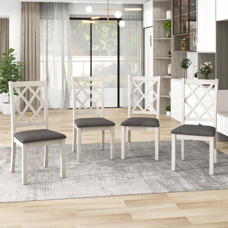 Mid-Century Solid Wood 5-Piece Round Dining Table Set, Kitchen Table Set with Upholstered Chairs for Small Places, Brown Table+Gray Chair - Urban Living Furniture (Los Angeles, CA)