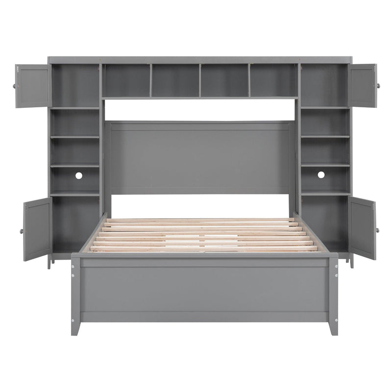 Full Size Wooden Bed With All-in-One Cabinet and Shelf, Gray - Urban Living Furniture (Los Angeles, CA)