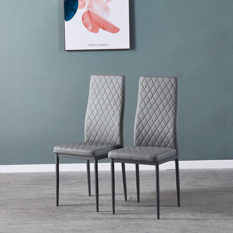 Light GrayModern minimalist dining chair leather sprayed metal pipe diamond grid pattern restaurant home conference chair set of 4 - Urban Living Furniture (Los Angeles, CA)