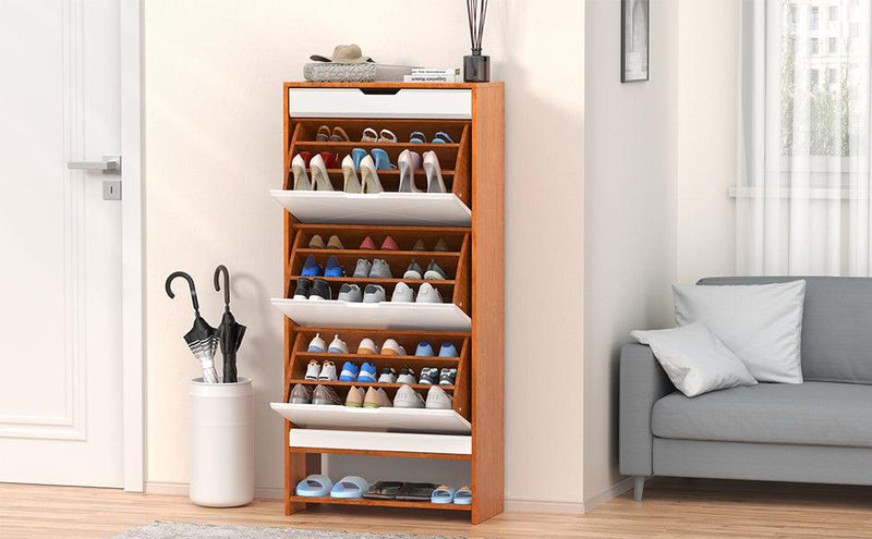 Shoe Cabinet with 3 Flip Drawers WoodenShoe Cabinet Organizer with Adjustable Shelves FreestandingShoe RackStorage Cabinet for Entrance Hallway Living Room Bedroom