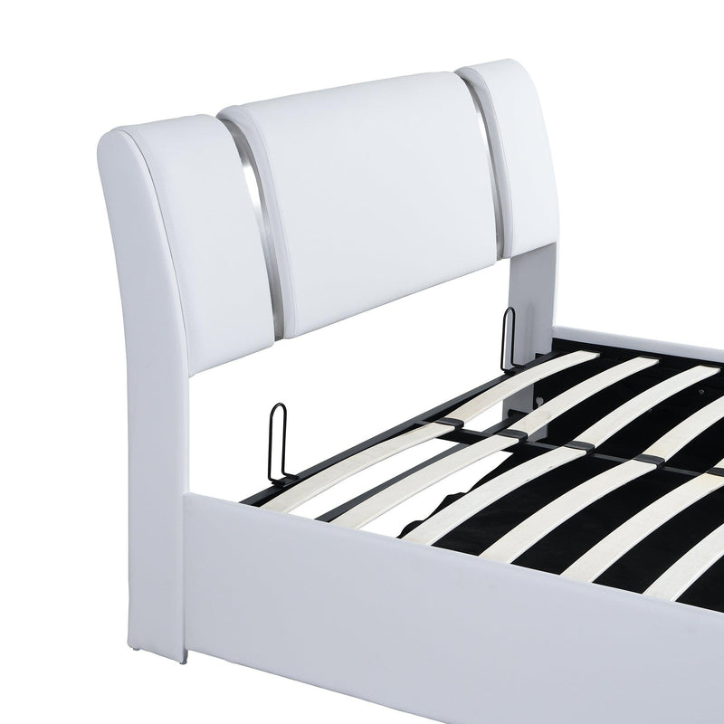 Queen Size Upholstered Faux Leather Platform bed with a HydraulicStorage System, White - Urban Living Furniture (Los Angeles, CA)