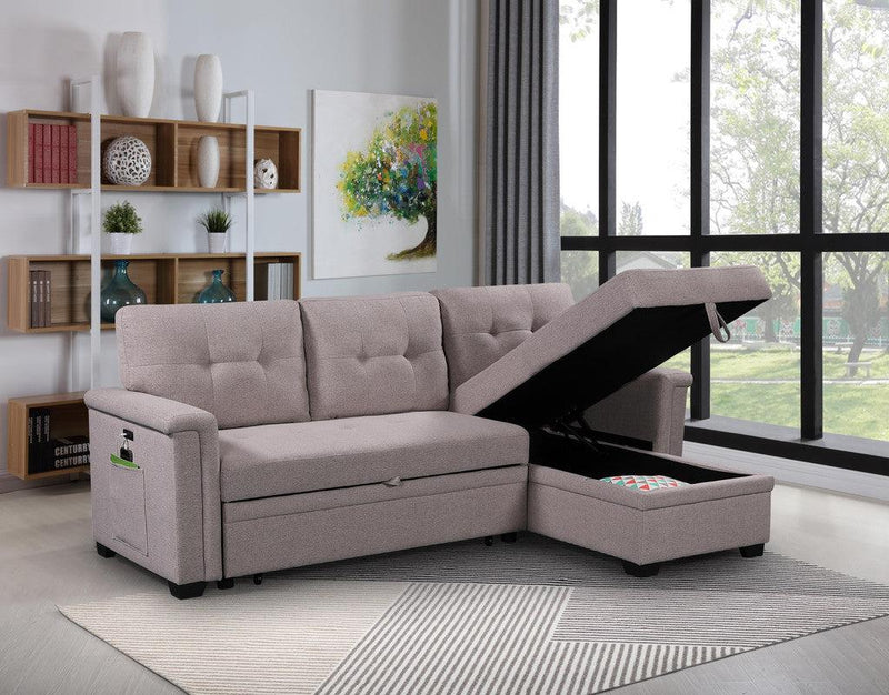 Ashlyn Light Gray Reversible Sleeper Sectional Sofa withStorage Chaise, USB Charging Ports and Pocket - Urban Living Furniture (Los Angeles, CA)