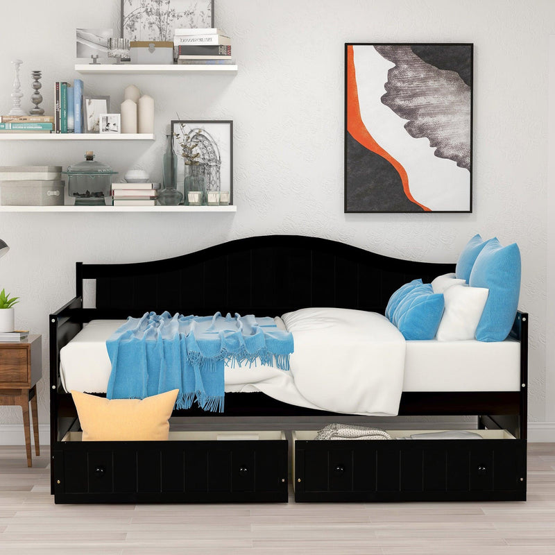 Twin Wooden Daybed with 2 drawers, Sofa Bed for Bedroom Living Room,No Box Spring Needed,Espresso - Urban Living Furniture (Los Angeles, CA)