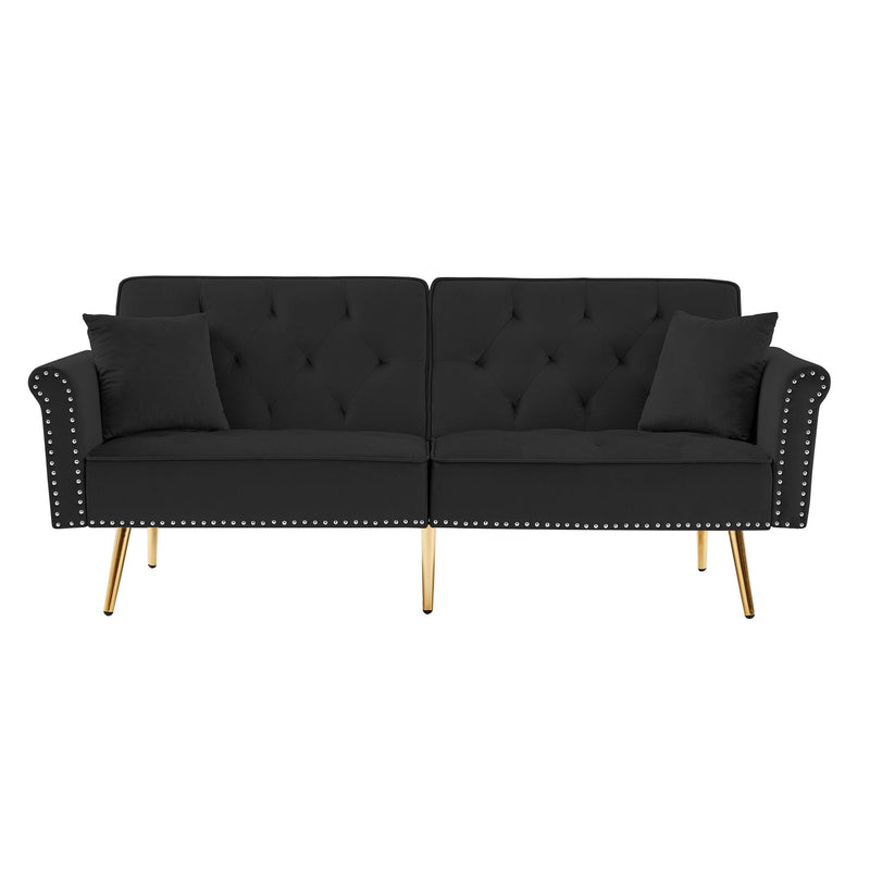 Modern Velvet Tufted Sofa Couch with 2 Pillows and Nailhead Trim, Loveseat Sofa Futon Sofa Bed with Metal Legs  for Living Room. - Urban Living Furniture (Los Angeles, CA)