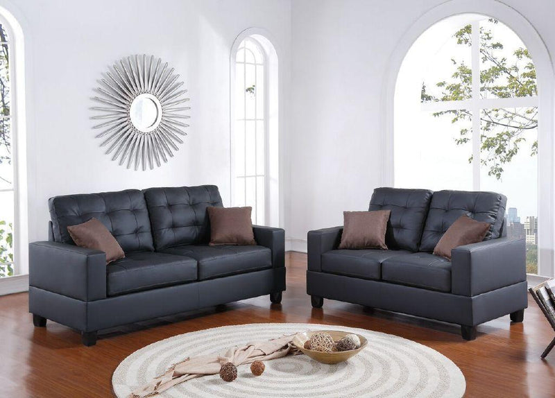 Living Room Furniture 2pc Sofa Set Black Faux Leather Tufted Sofa Loveseat w Pillows Cushion Couch - Urban Living Furniture (Los Angeles, CA)