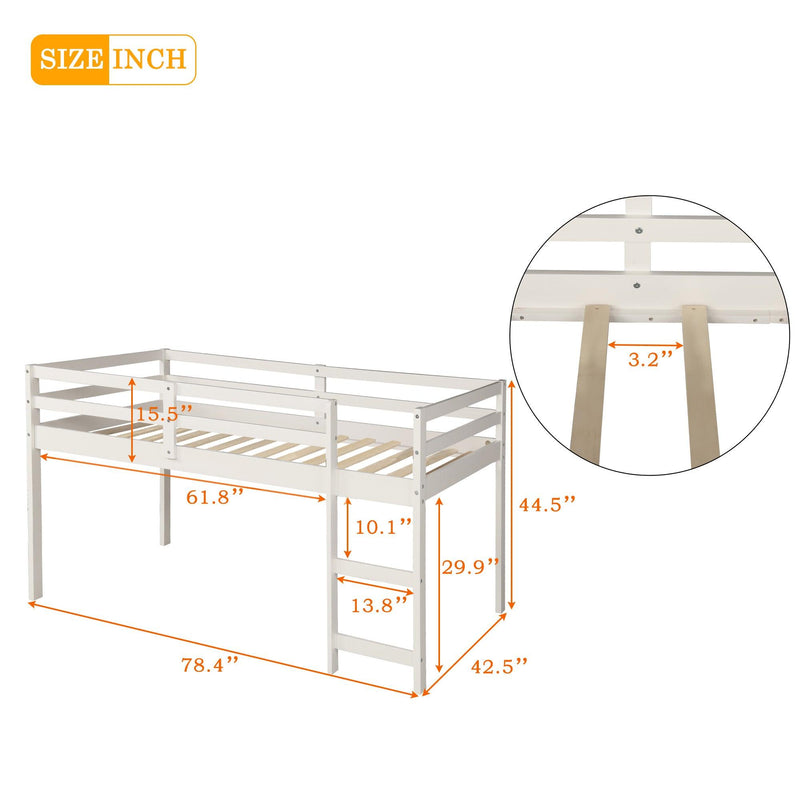 Low Study Twin Loft Bed with Cabinet and Rolling Portable Desk - White - Urban Living Furniture (Los Angeles, CA)