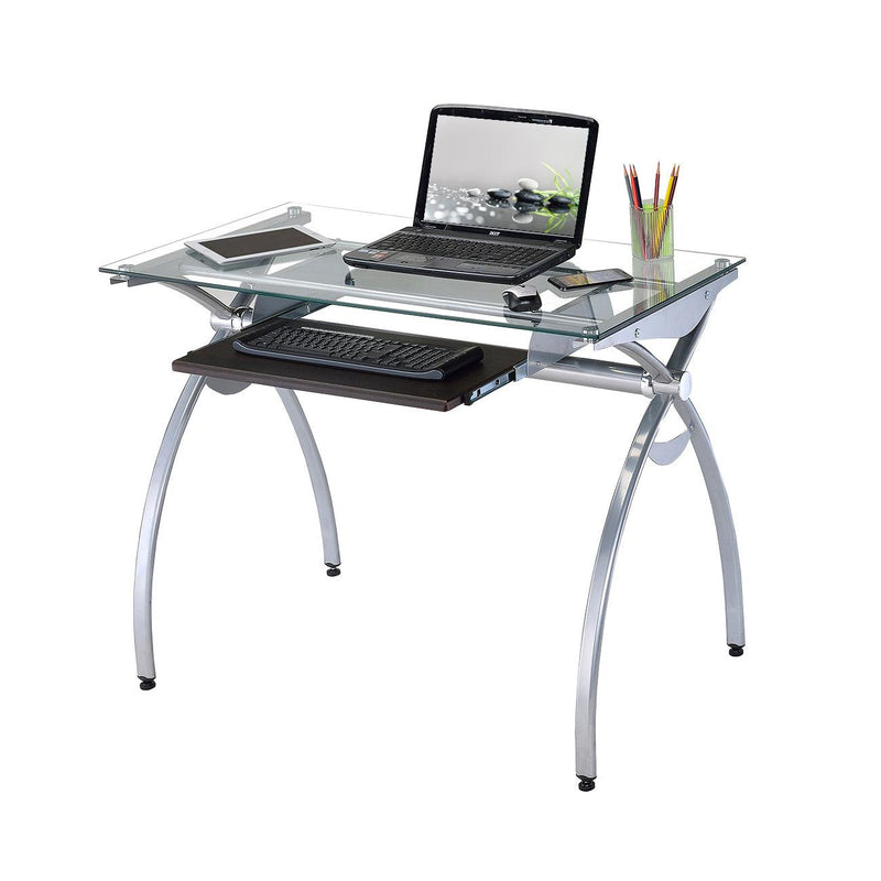 Techni Mobili Contempo Clear Glass Top Computer Desk with Pull Out Keyboard Panel, Clear - Urban Living Furniture (Los Angeles, CA)