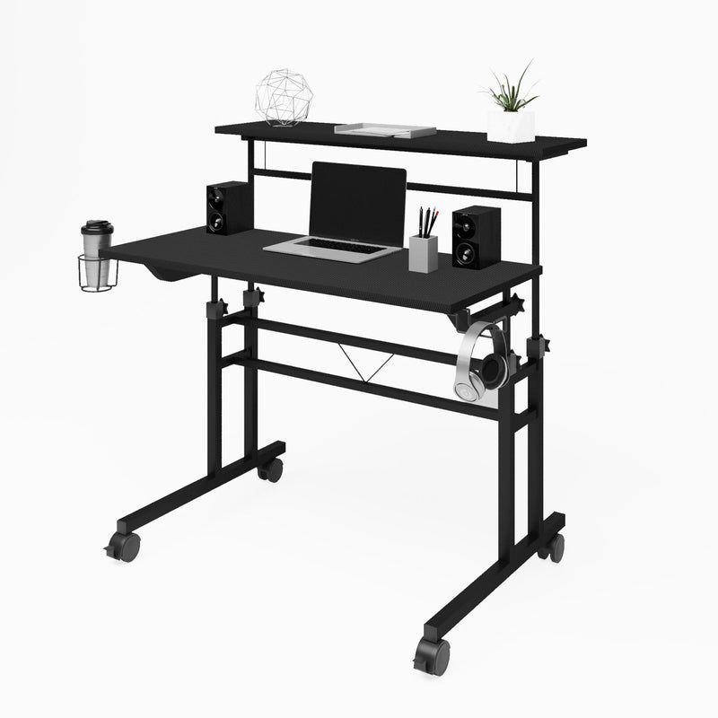 Techni Mobili Rolling Writing Desk with Height Adjustable Desktop and Moveable Shelf, Black - Urban Living Furniture (Los Angeles, CA)