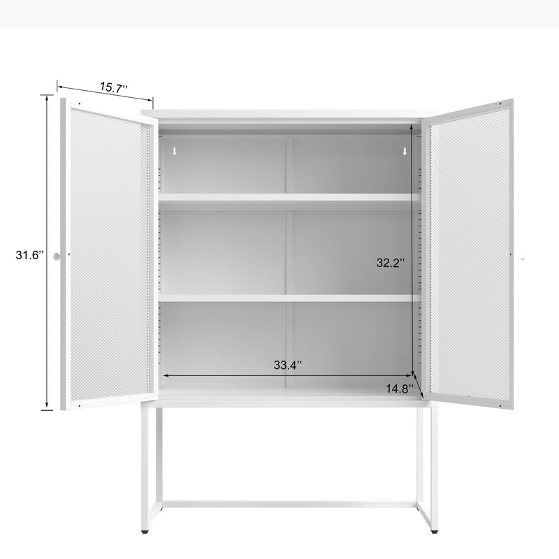 47.2 inches high MetalStorage Cabinet with 2 Mesh Doors, Suitable for Office, Dining Room and Living Room, White - Urban Living Furniture (Los Angeles, CA)