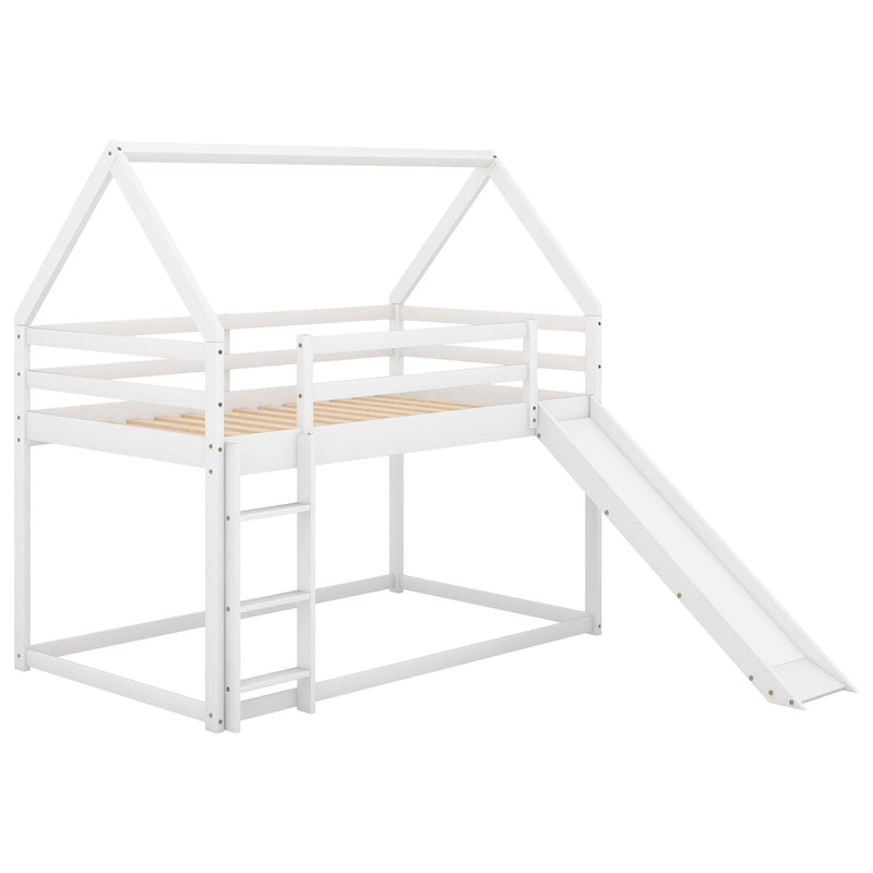 Twin Size Bunk House Bed with Slide and Ladder,White - Urban Living Furniture (Los Angeles, CA)