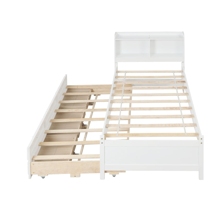 Twin Bed with Bookcase,Twin Trundle,Drawers,White - Urban Living Furniture (Los Angeles, CA)