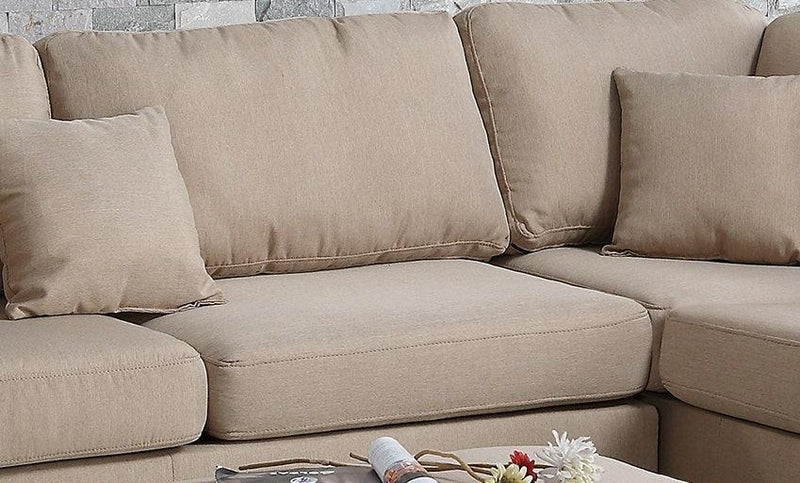 Sand Color 3pcs Sectional Living Room Furniture Reversible Chaise Sofa And Ottoman Polyfiber Linen Like Fabric Cushion Couch - Urban Living Furniture (Los Angeles, CA)