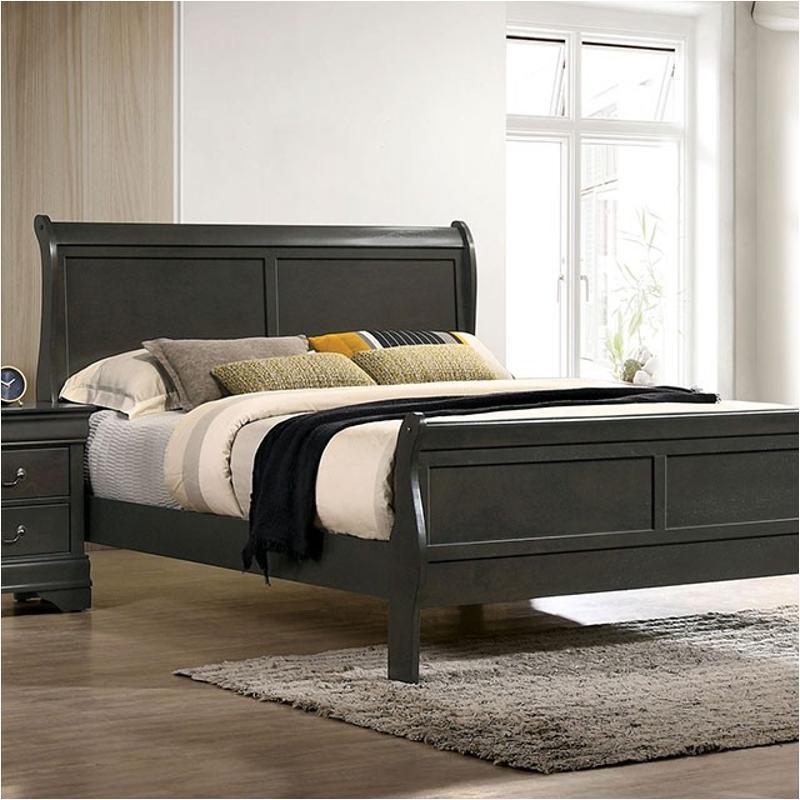 Classic Contemporary California King Size Bed Gray Louis Phillipe Solidwood 1pc Bed Bedroom Sleigh Bed - Urban Living Furniture (Los Angeles, CA)