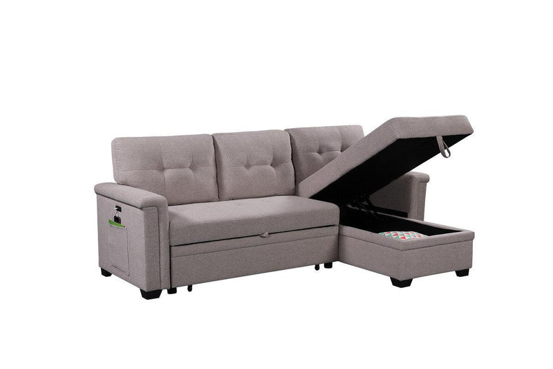 Ashlyn Light Gray Reversible Sleeper Sectional Sofa withStorage Chaise, USB Charging Ports and Pocket - Urban Living Furniture (Los Angeles, CA)