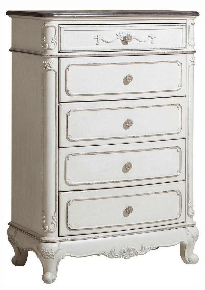 Homelegance Cinderella 5 Drawer Chest in Antique White with Grey Rub-Through 1386NW-9 - Urban Living Furniture (Los Angeles, CA)