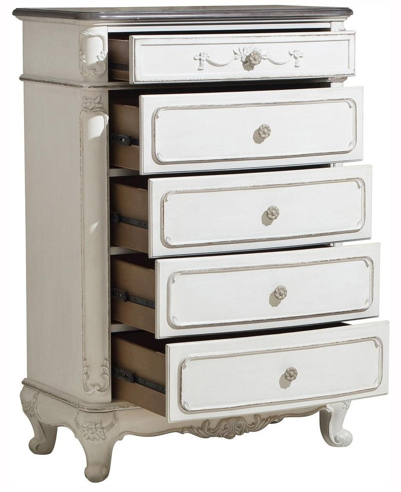 Homelegance Cinderella 5 Drawer Chest in Antique White with Grey Rub-Through 1386NW-9 - Urban Living Furniture (Los Angeles, CA)