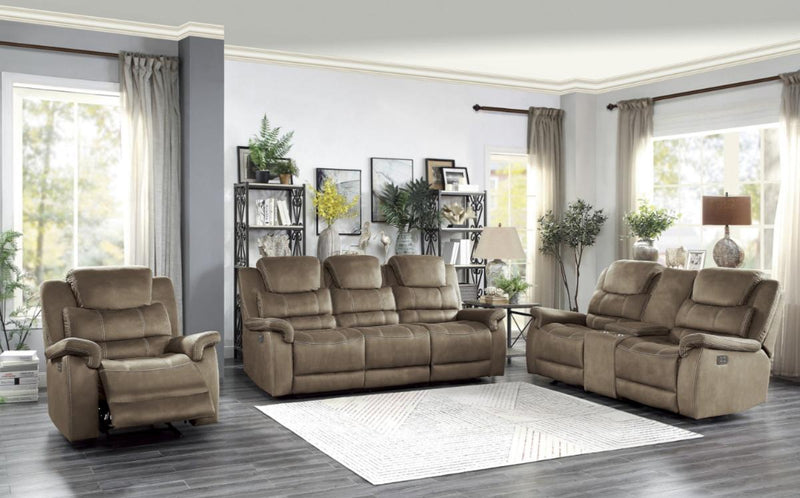Homelegance Furniture Shola Power Double Reclining Sofa in Chocolate