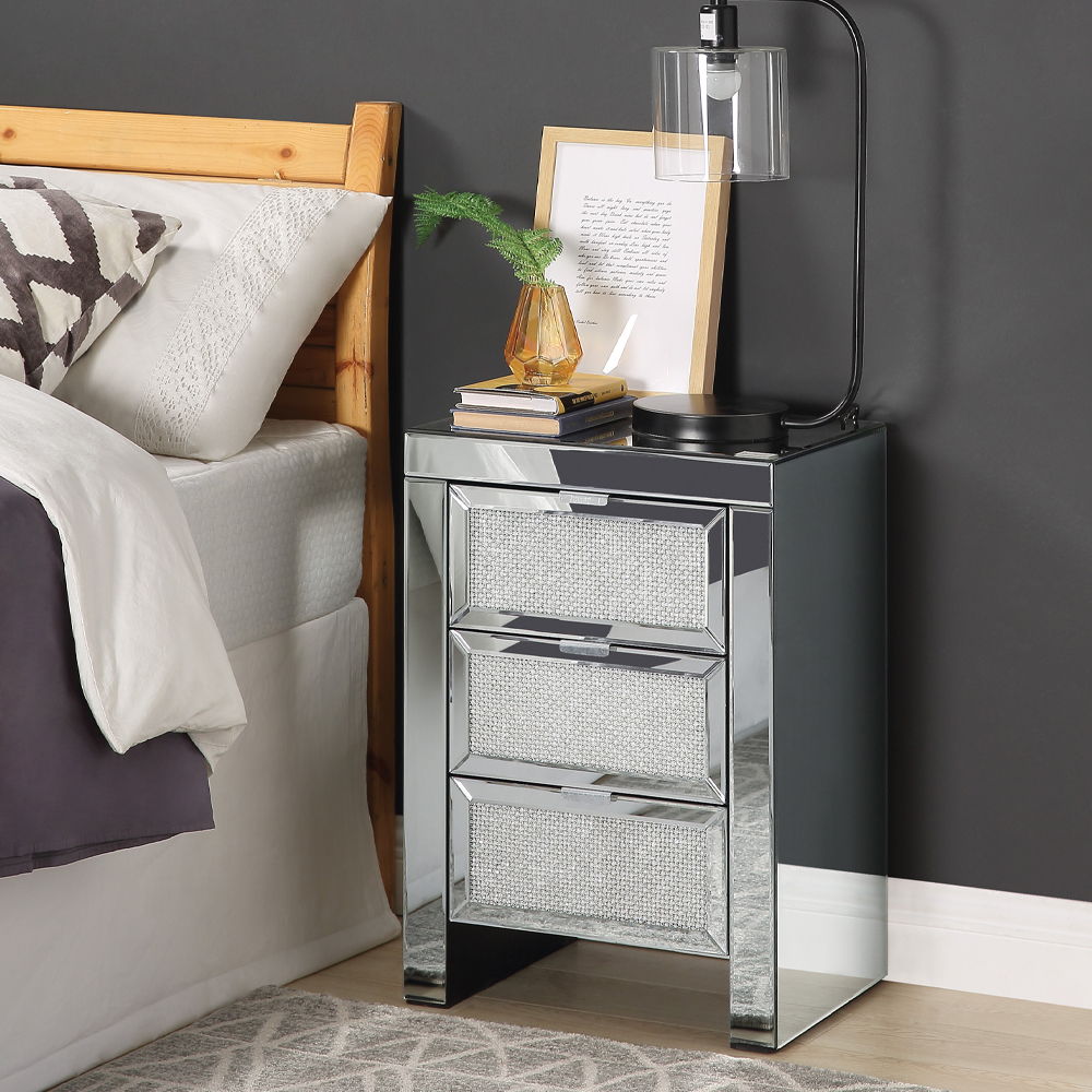 Noralie - Accent Table, 3 Storage Drawers - Mirrored & Faux Diamonds - Urban Living Furniture (Los Angeles, CA)