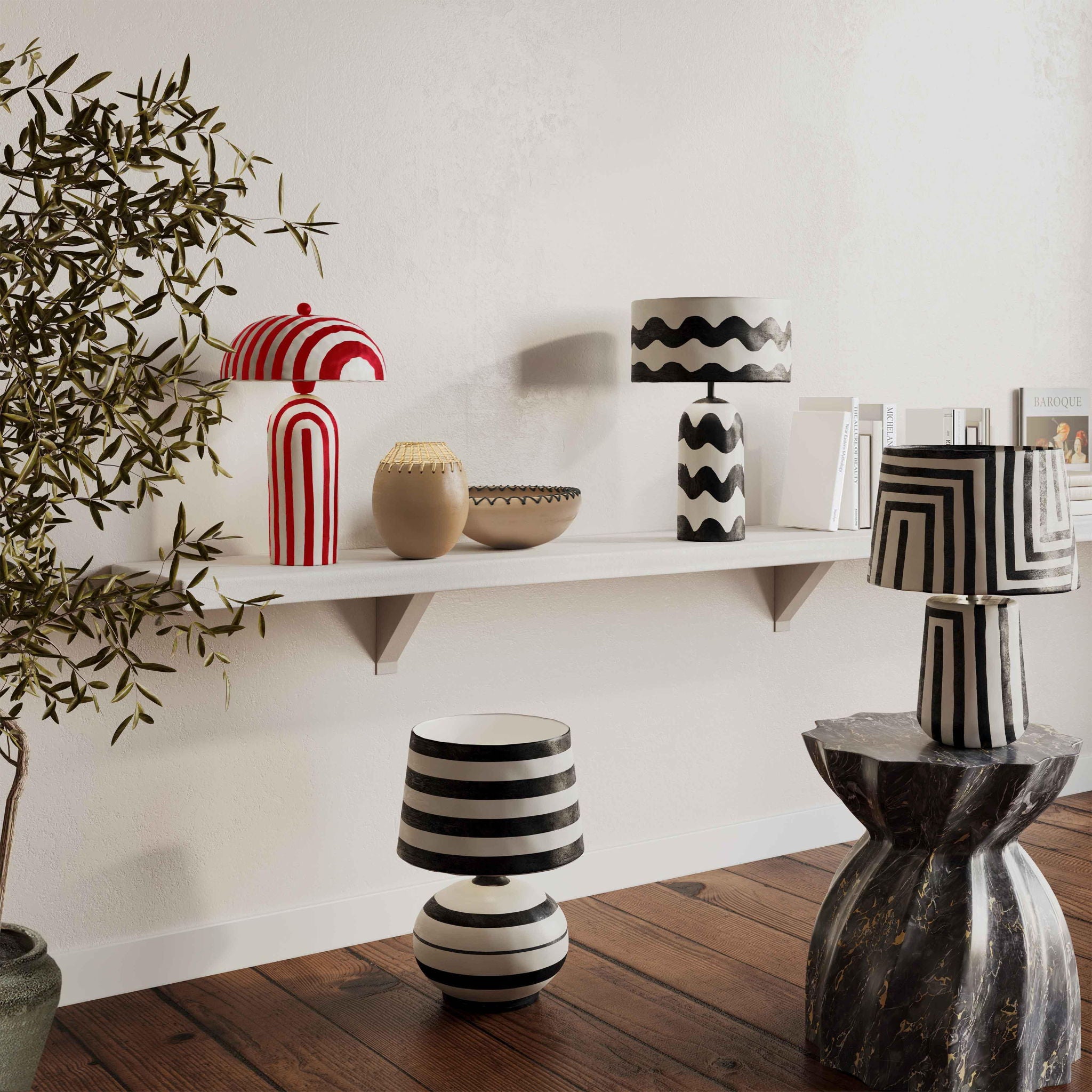 Maiori - Striped Papier Mache Table Lamp - Urban Living Furniture (Los Angeles, CA)
