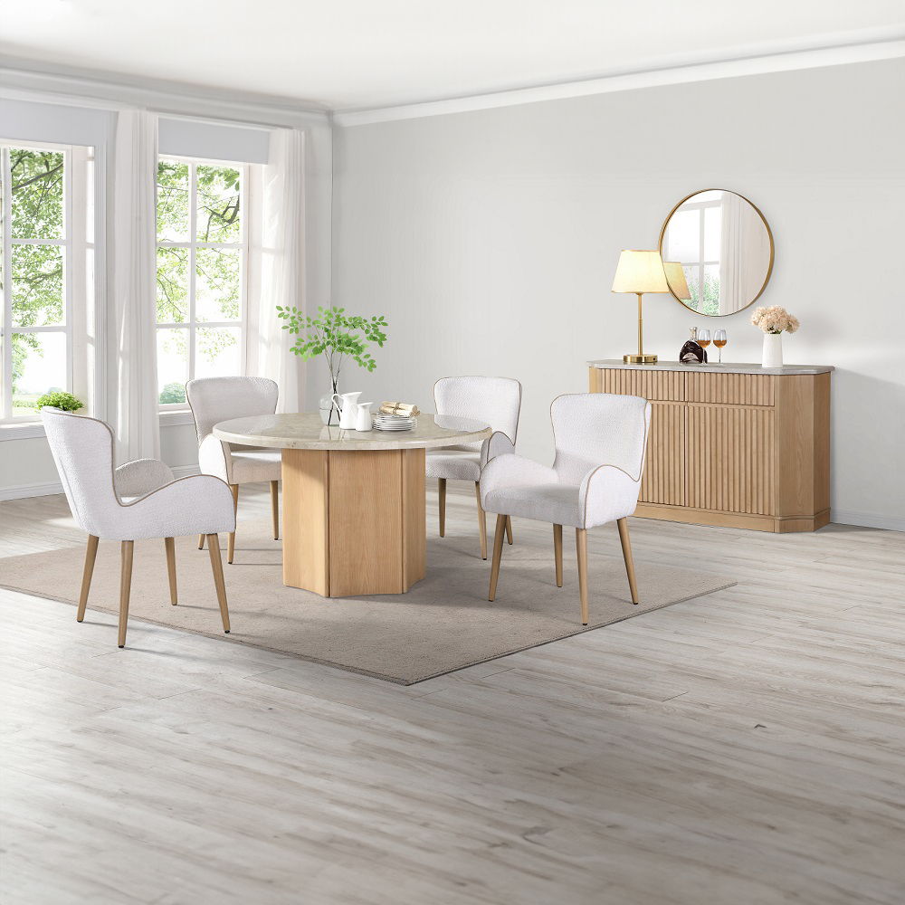 Qwin - Round Dining Table With Marble Top - Gray Fabric & Weathered Gray Oak - Urban Living Furniture (Los Angeles, CA)