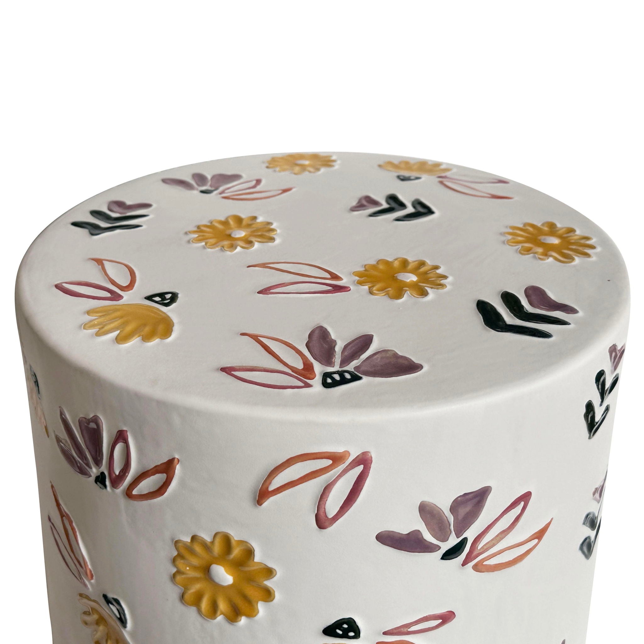 Ceramic Indoor / Outdoor Hand-Painted Floral Table - White - Urban Living Furniture (Los Angeles, CA)