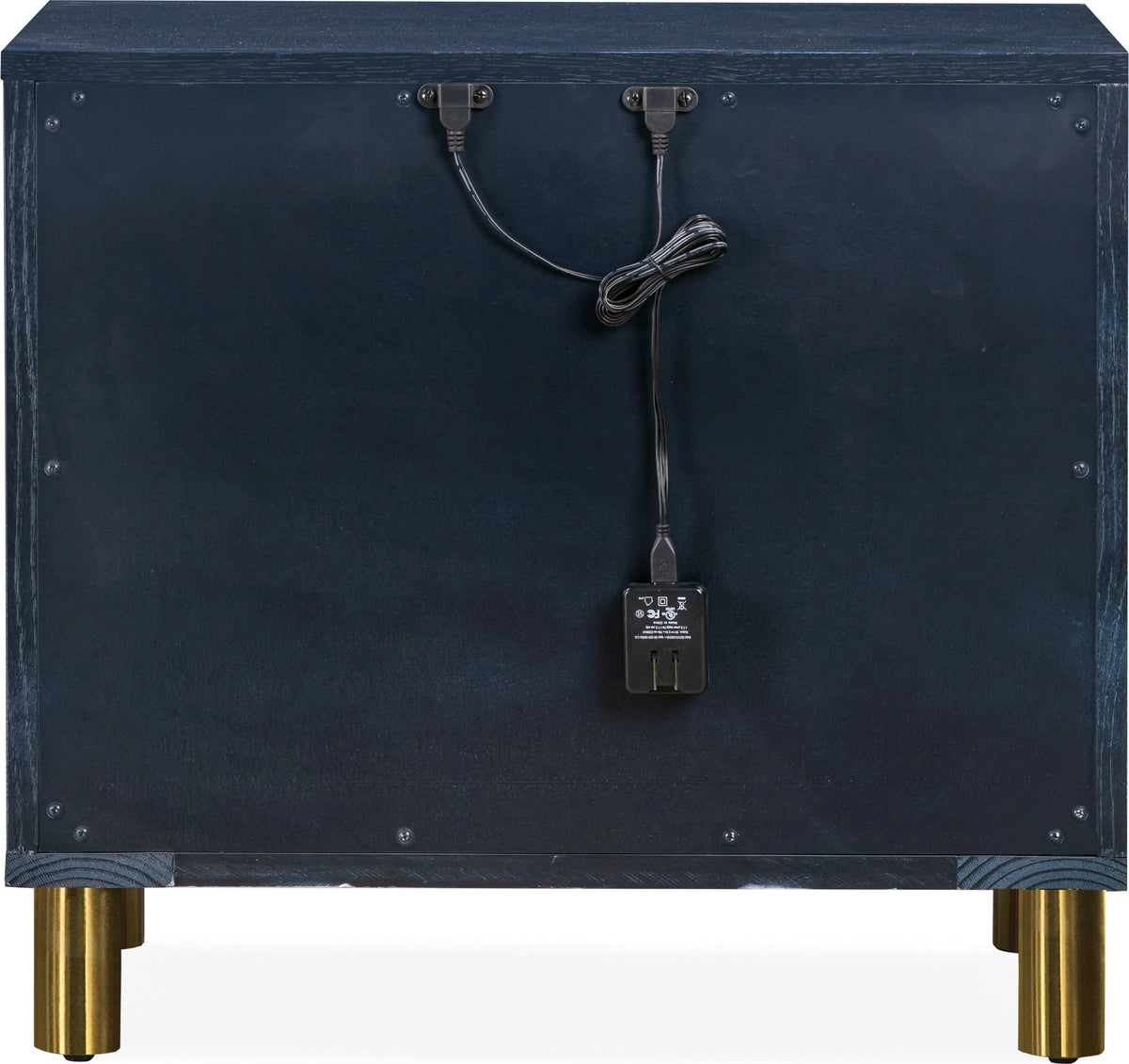 Argento - Two Drawer USB Charging Nightstand - Navy Blue And Burnished Brass