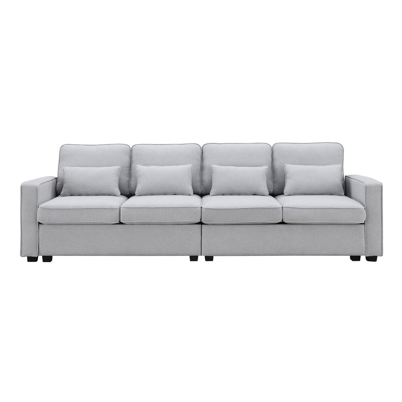 4 Seater Modern Linen Sofa With Armrest Pockets And 4 Pillows, Minimalist Style Couch For Living Room - Urban Living Furniture (Los Angeles, CA)