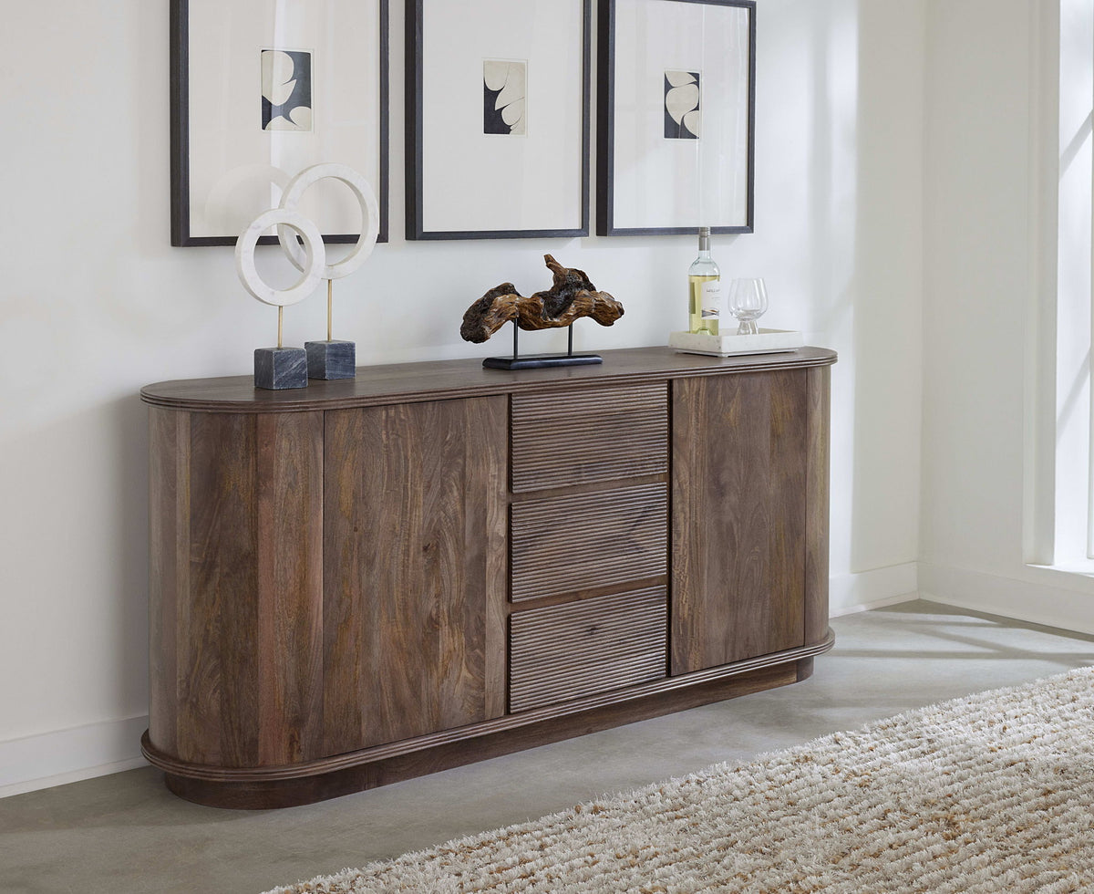 Sunrise - Liyana Solid Wood Three Drawer Two Door Sideboard - Natural Tan
