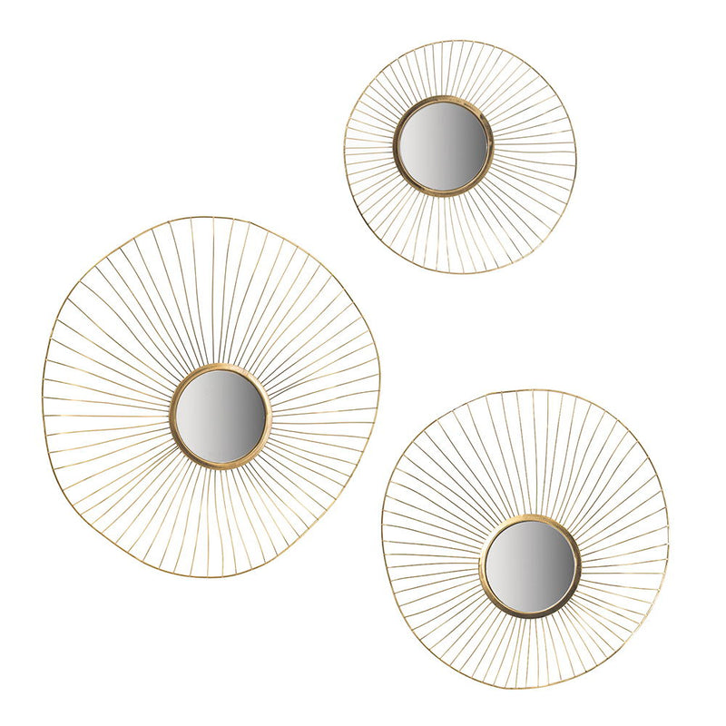 Wall Mirror Abstract Designed Wall Mirrors WithFrame For Home & Office, Top Of Sideboard (Set of 3) - Gold