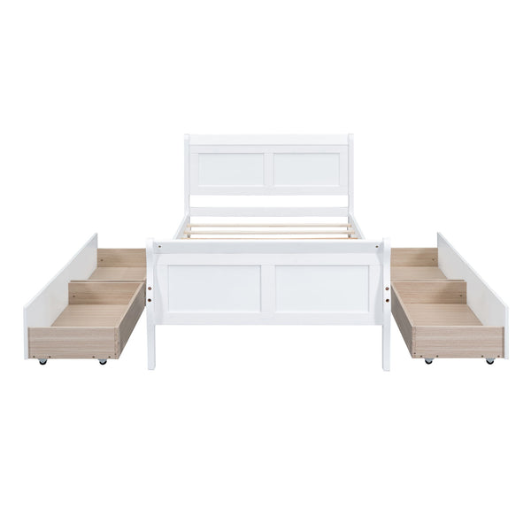 Twin Size Platform Bed With 4 Drawers And Streamlined Headboard & Footboard - White