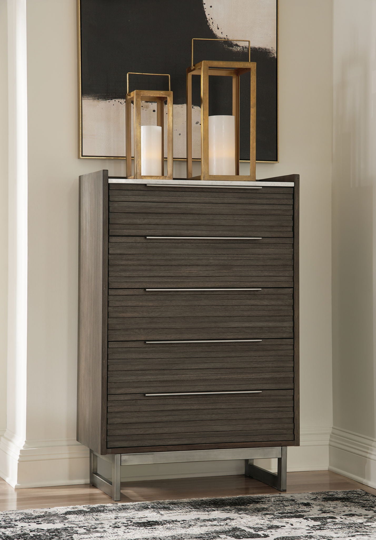 Arkenton - Grayish Brown / White - Five Drawer Chest - Urban Living Furniture (Los Angeles, CA)