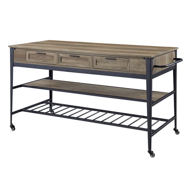 Macaria - 33" Kitchen Island - Rustic Oak & Black - Urban Living Furniture (Los Angeles, CA)