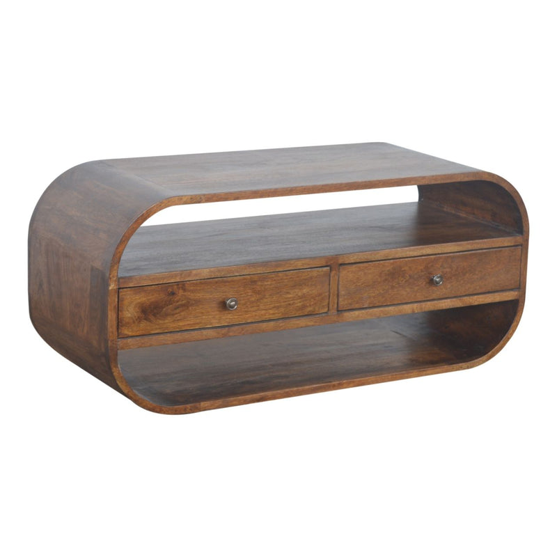 Curved Edge Media Unit With 2 Drawers - Chestnut