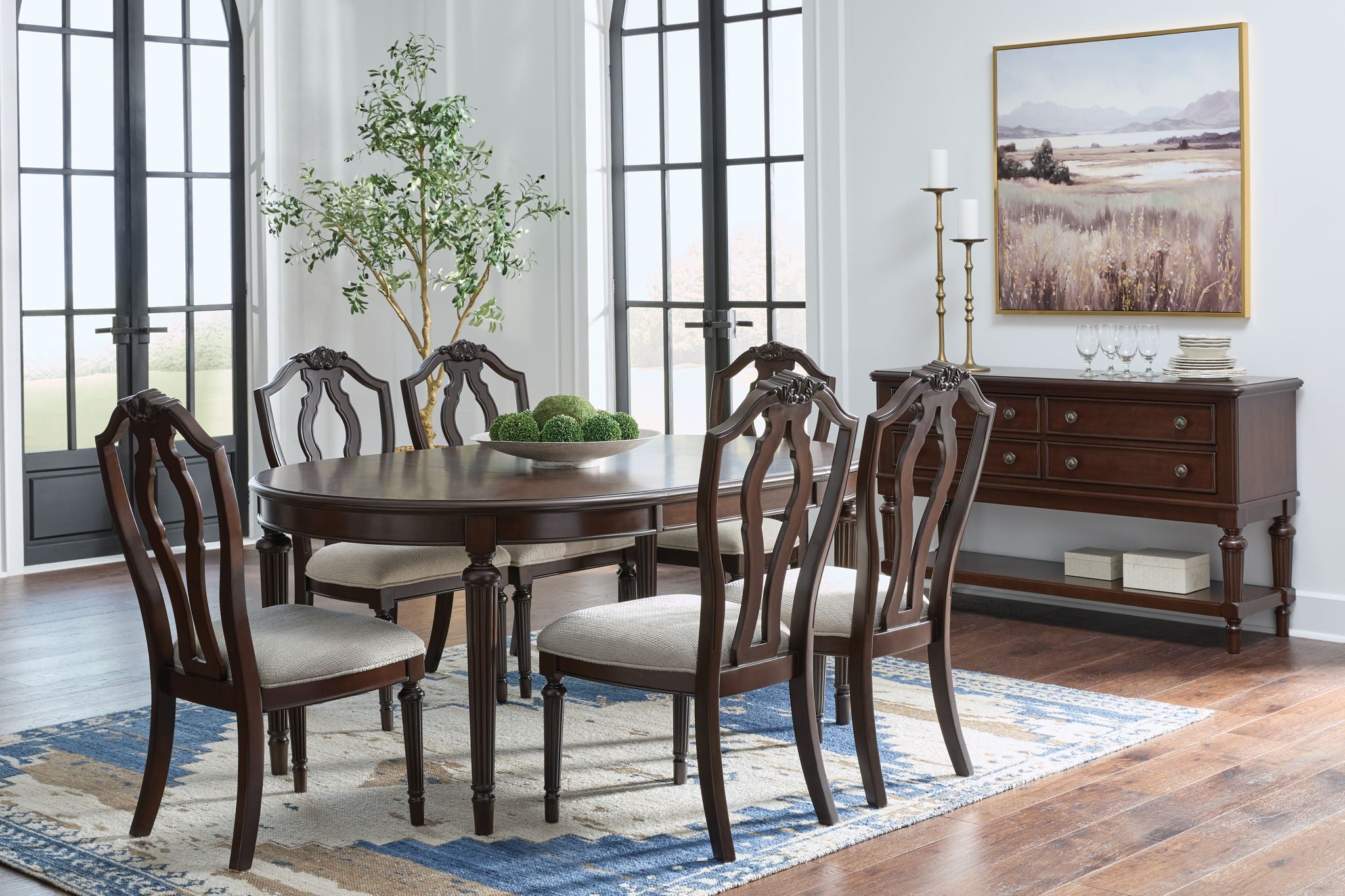 Lavinton - 8 Pc. - Dining Room Extension Table, 6 Side Chairs, Server - Brown - Urban Living Furniture (Los Angeles, CA)