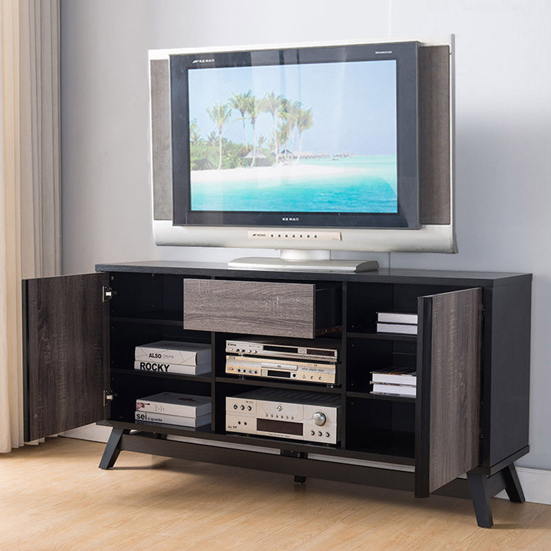 Sideboard TV Stand Buffet With 2 Doors 1 Drawer And 6 Shelves - Black / Gray