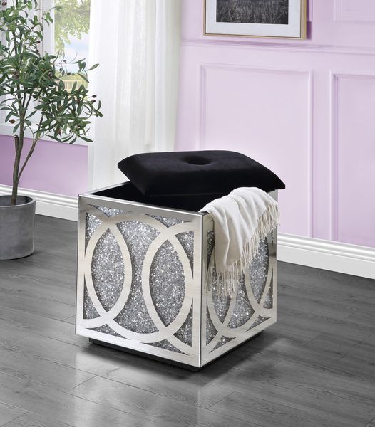 Noralie - 24" Ottoman With Storage - Mirrored & Faux Diamonds - Urban Living Furniture (Los Angeles, CA)