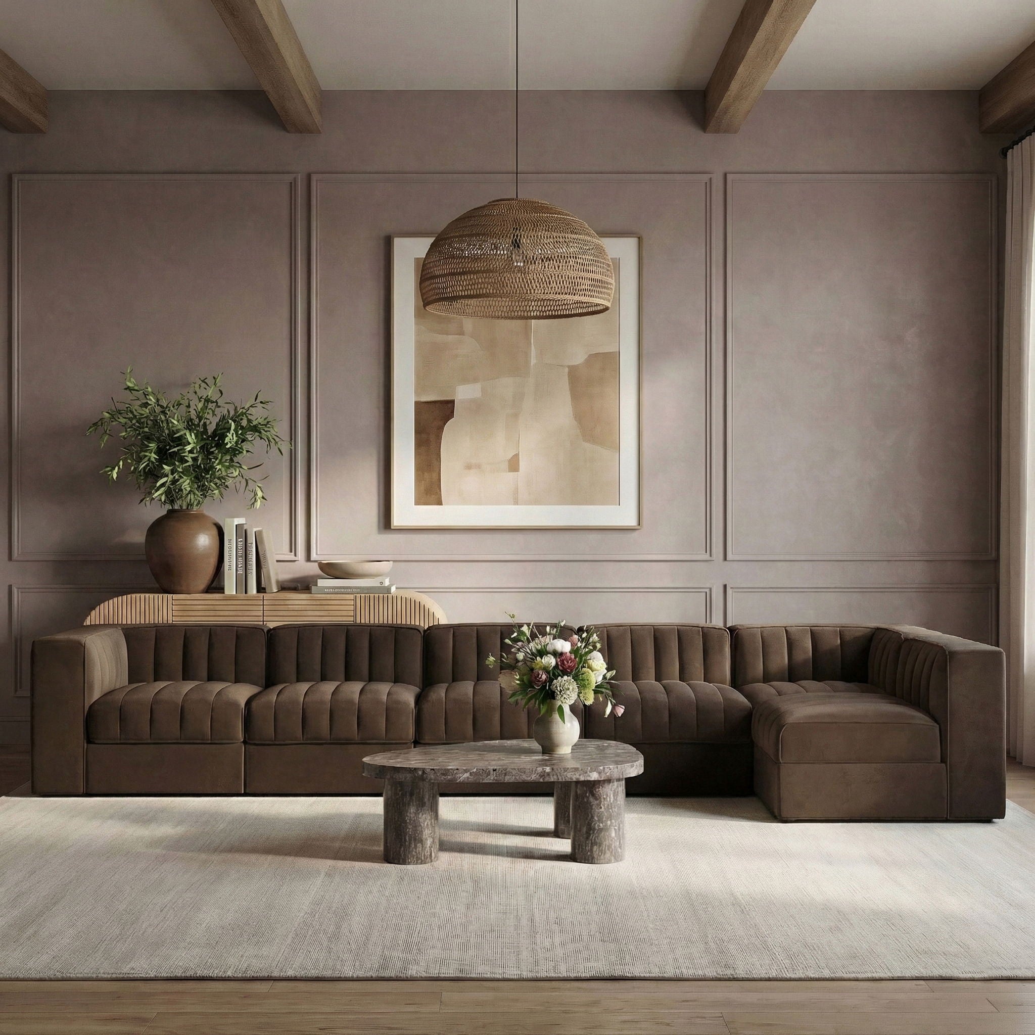 Rummi - Velvet Performance Fabric Upholstered 6 Piece Modular Sectional, L-Shaped (Right) - Urban Living Furniture (Los Angeles, CA)