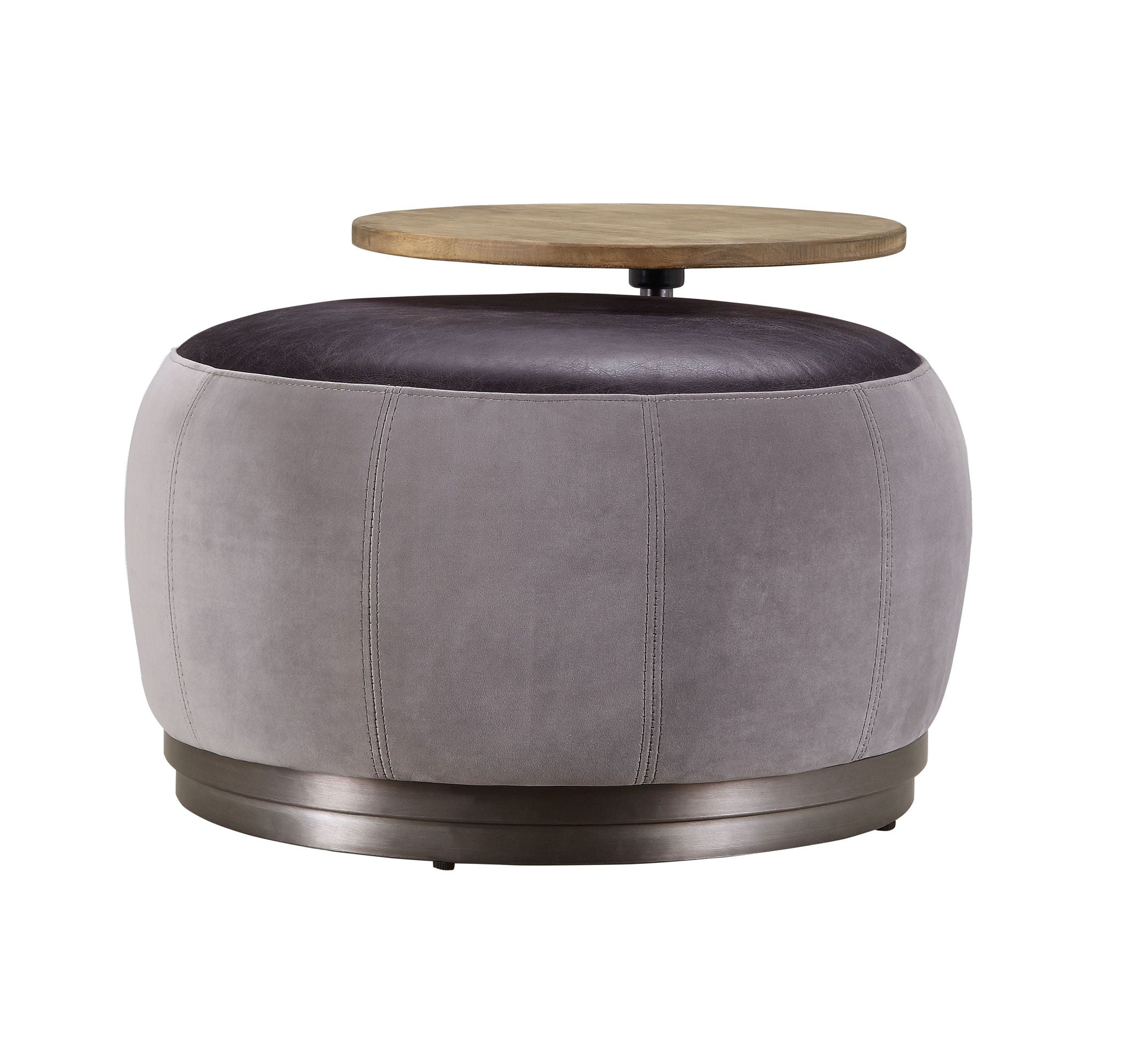 Decapree - Ottoman - Antique Slate Top Grain Leather & Gray Velvet - Urban Living Furniture (Los Angeles, CA)
