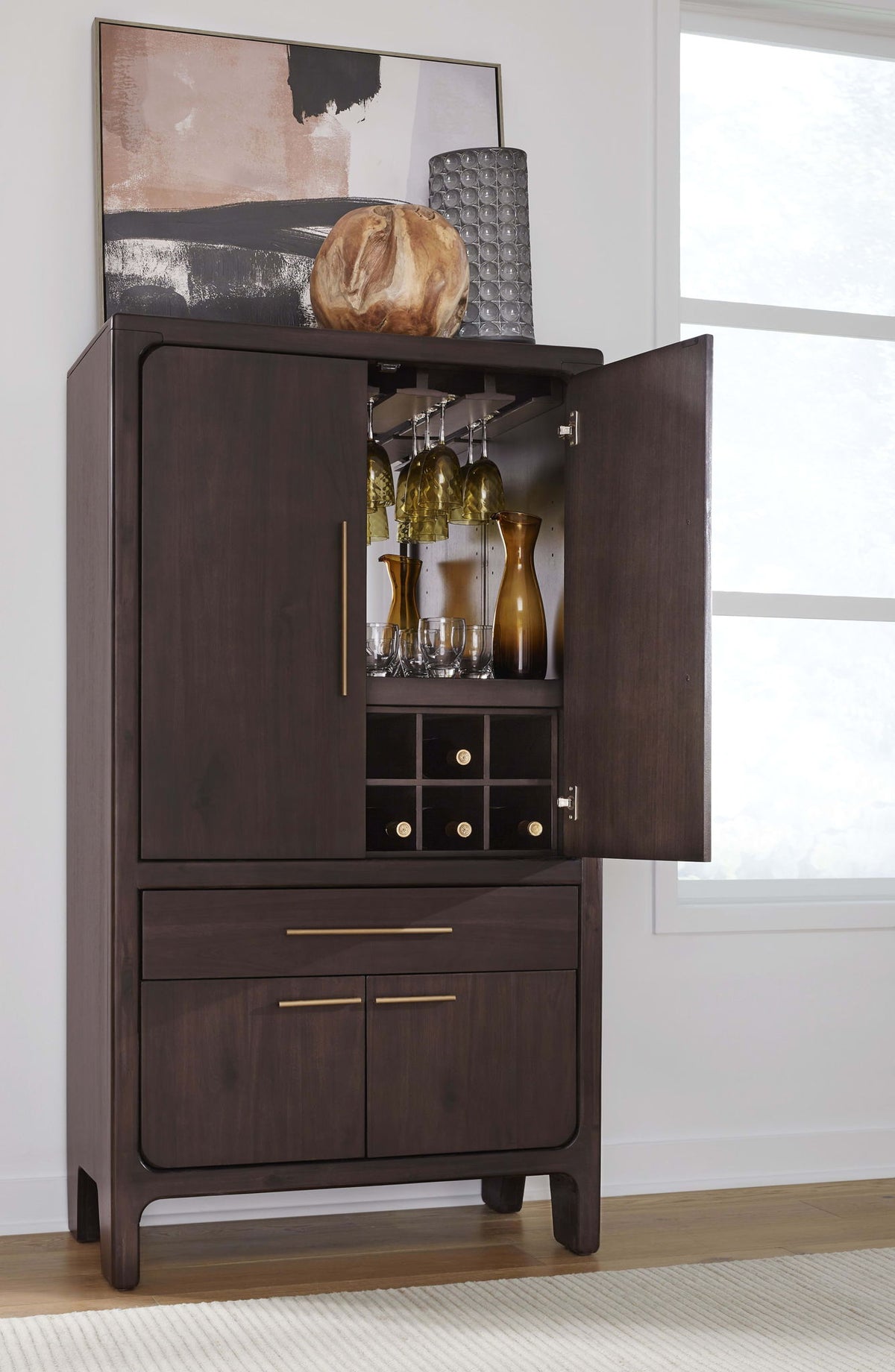 Zamba - Four Door One Drawer Acacia Bar Cabinet - Jaguar