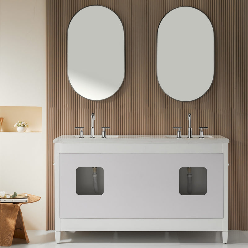 Fully Assembled 60'' Freestanding Double Sinks Bathroom Vanity With Quartz Top - White