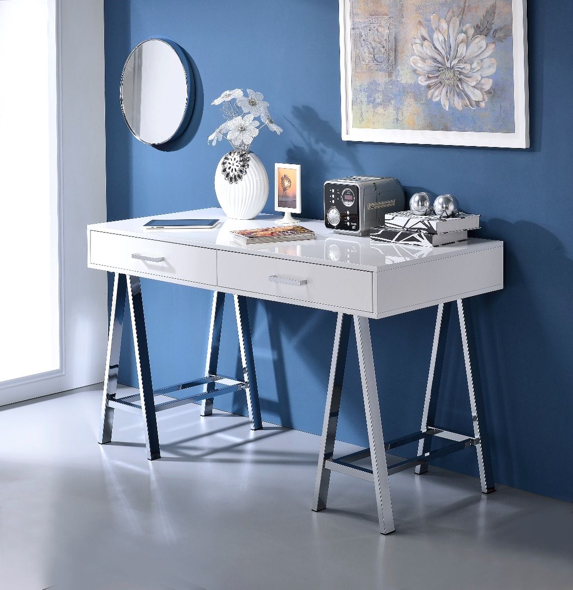 Coleen - Desk - White High Gloss & Chrome Finish - Urban Living Furniture (Los Angeles, CA)