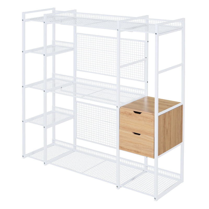 Open Style Wardrobe With Hanging Rails, Shelves And Drawers