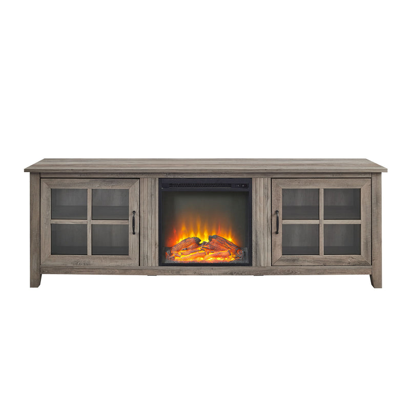 Modern Farmhouse 2 Door Glass Windowpane 70" TV Stand For 80" TVs